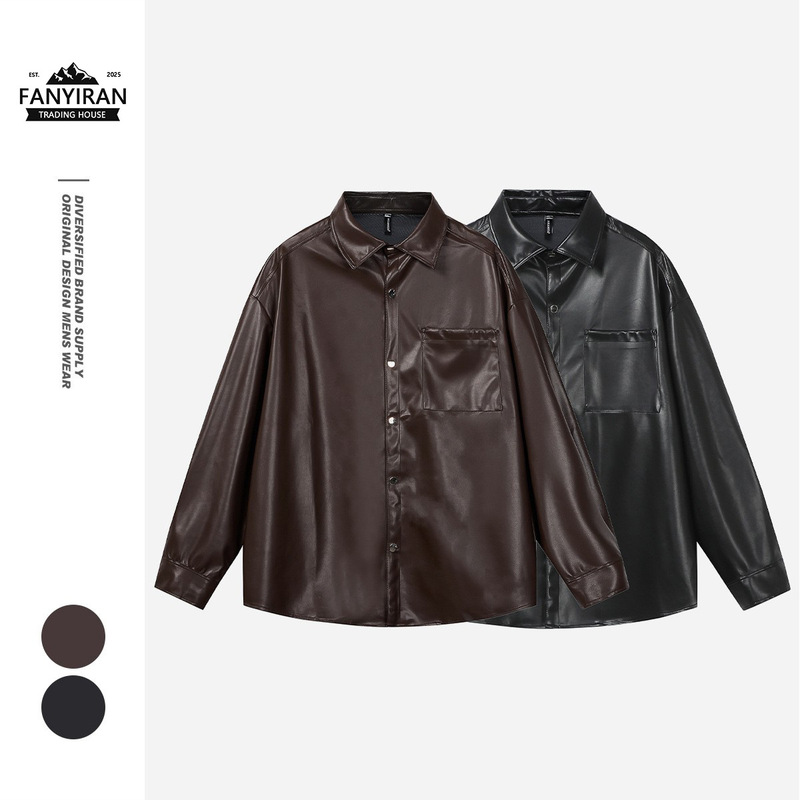 Yansanxia American Retro Casual Trendy Brand Pu Leather Shirt Men's Loose Lapel Motorcycle Leather Jacket C512
