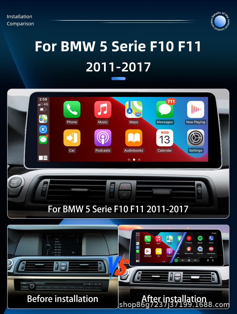 Suitable for Bmw 5 Series F10 12.3inch Car Navigation System, Large Screen Reversing Image, Carplay Bluetooth