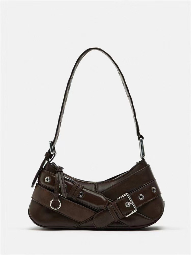 Z-Brand Cross-Border Women's Bag 2025 New Original Niche Retro Black Hot Girl Motorcycle Shoulder Bag Underarm Baguette Bag - Thumbnail 6