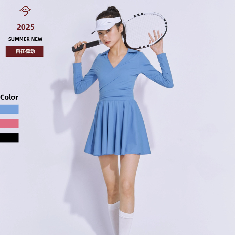 Golf Tennis Skirt Lulu Nude-Feel Women's Sports Skirt Autumn and Winter Elastic Casual Dress Set Quick-Dry Yoga