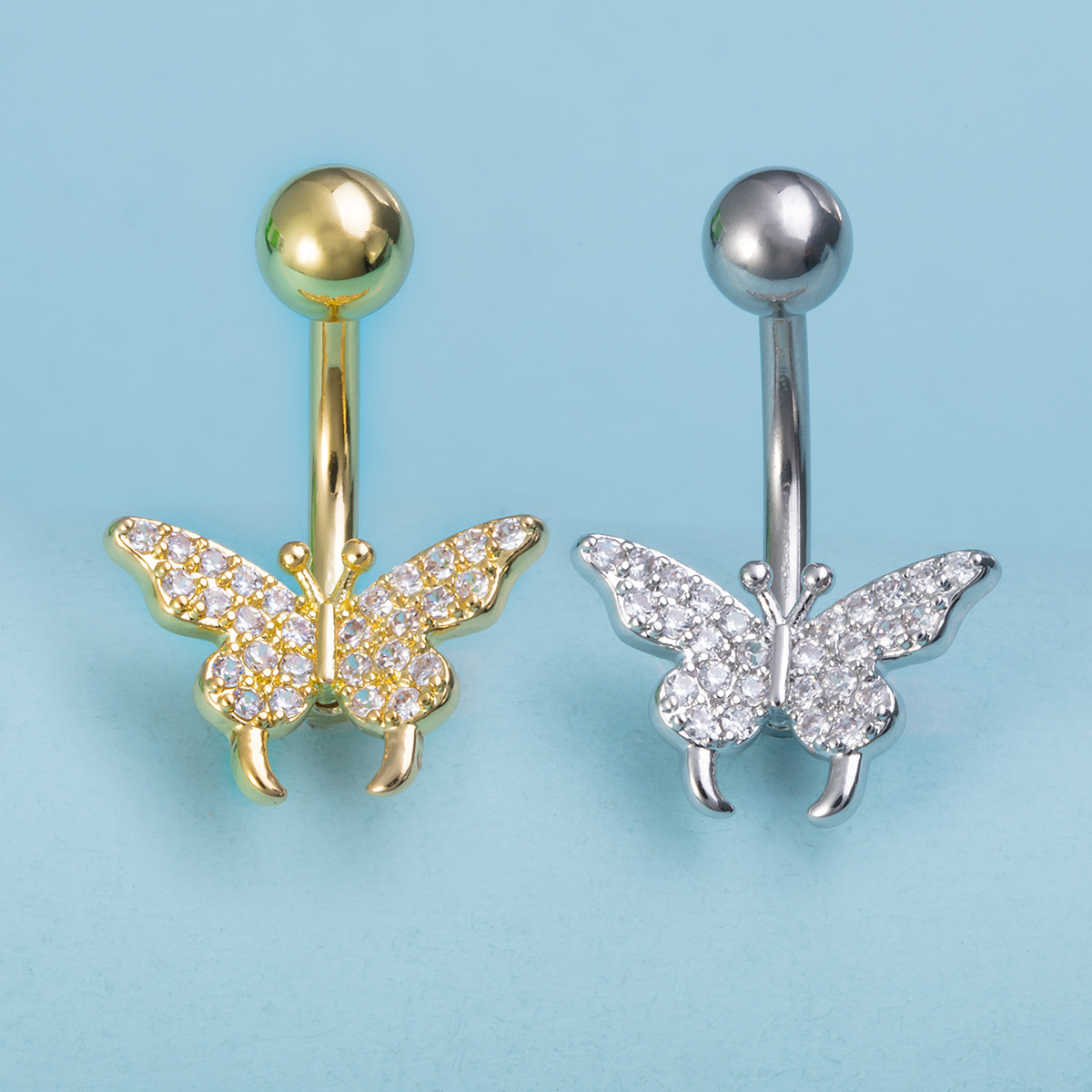 Piercing nombril papillon en zircon et acier inoxydable_voghion.com