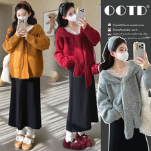 孕妇装2025秋冬新款设计感蕾丝系带套头毛衣半身裙毛衣裙孕妇套装