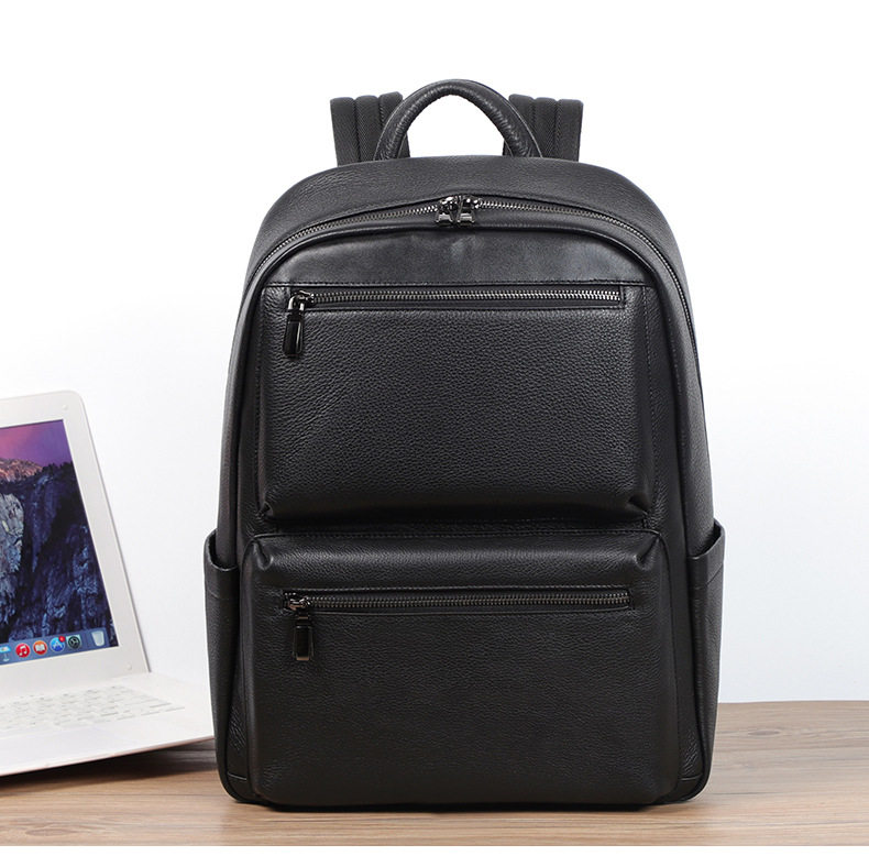 Ba lô da bò lớp đầu cho nam, kiểu dáng tối giản, đa chức năng, ngăn laptop 15 inch — Màu đen chi tiết 3