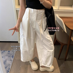 20454早秋新款户外复古高格纹工装裤休闲百搭女阔腿长裤