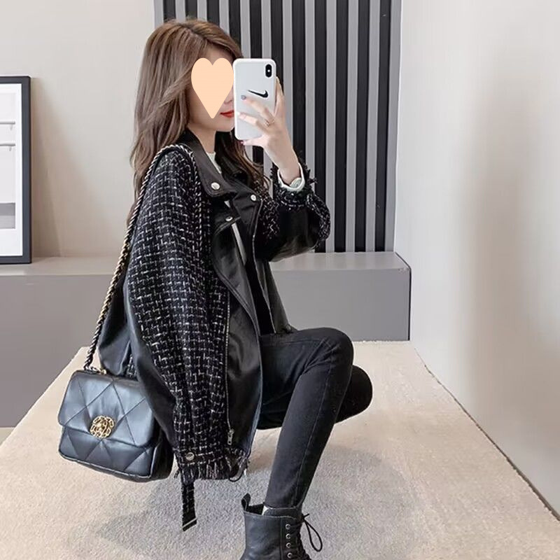 Street fringed fringed jacket for women 2025 new autumn and winter versatile black leather jacket thickened small fragrance style work jacket
