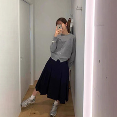 现货韩国小众潮牌ove*dueflai复古针织开衫字母刺绣上衣毛衣外套