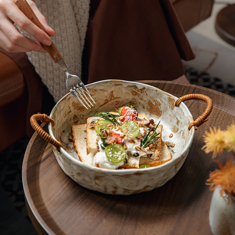 Marqi nostálgico cuerdas de cáñamo hechas a mano cuencos de orejas retrógrados cuencos de frutas de nueva casa cuencos exportación transfronteriza