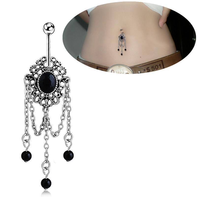 316L Coarse needle Anti allergy Belly button Retro crystal Diamond tassels Belly Ring Navel