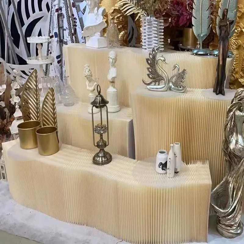 Складывающиеся свадебные декорации 2025 года, десертные свадебные украшения, бесплатная складная колонна, изогнутая бумажная столешница, оконный реквизит