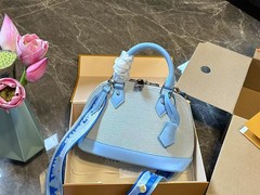 LロバAlmaBBトランペット貝殻バッグ牛革トレンド斜めショルダーバッグ水波紋本革ハンドバッグ高品質