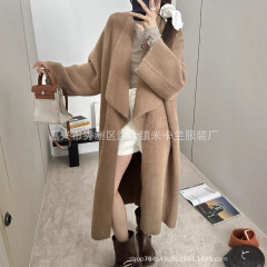 ベルベットのようなセーター、超合わせやすい、ゆるいニットの大きいコート、フェミニンなロング秋冬カーディガン