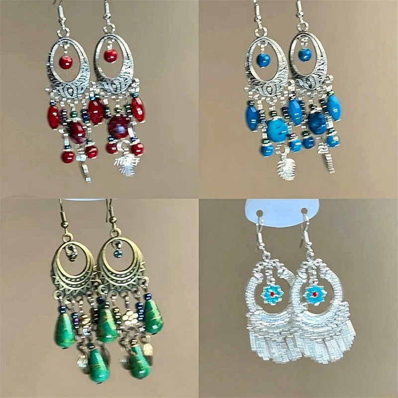 Retro Ethnic Minority Style Turquoise Earrings, Fashionable and Elegant Bohemian Ear Jewelry, Xinjiang Vacation Travel Accessories Retro Ethnic Minority Style Turquoise Earrings, Fashionable and Elegant Bohemian Ear Jewelry, Xinjiang Vacation Travel Accessories