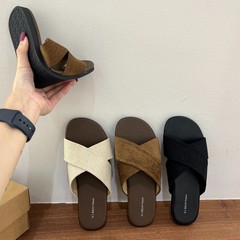 クロスストラップリネンスリッパ女性の夏の新しいレトロカジュアルサンダル休暇海辺ビーチフラット