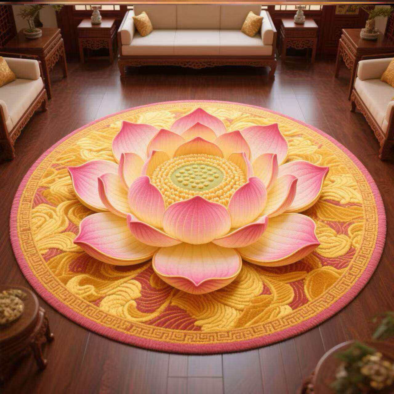 Nueva alfombra de sala de estar de loto chino, alfombra de mesa de té familiar de gran área, alfombra de cama de dormitorio fácil de cuidar
