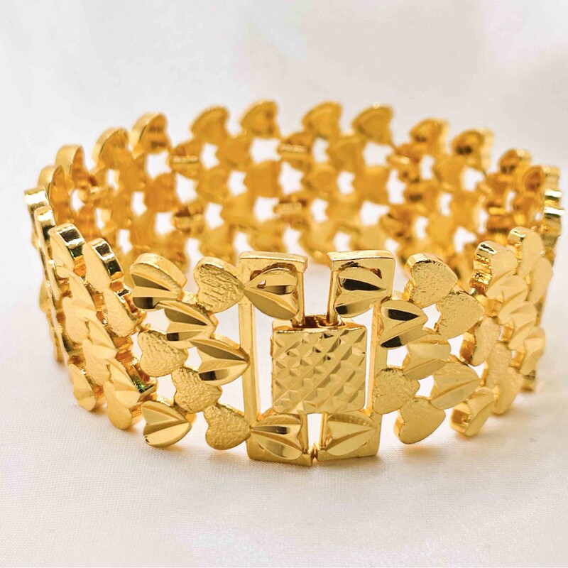 Cross-Border Brass Jade Electroplated Gold Luxury Men's Bold Chunky Watch Engraved Bracelet Jewelry Factory Wholesale