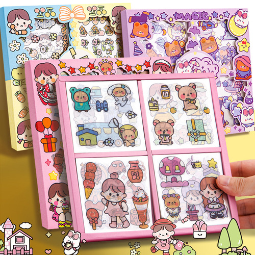 100 pieces of pet handbook stickers girl heart cute girl children sticker set handbook tape collage material stickers