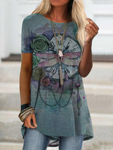 2021亚马逊速卖通春季新款外贸跨境时尚女装短袖数码印花T桖9091