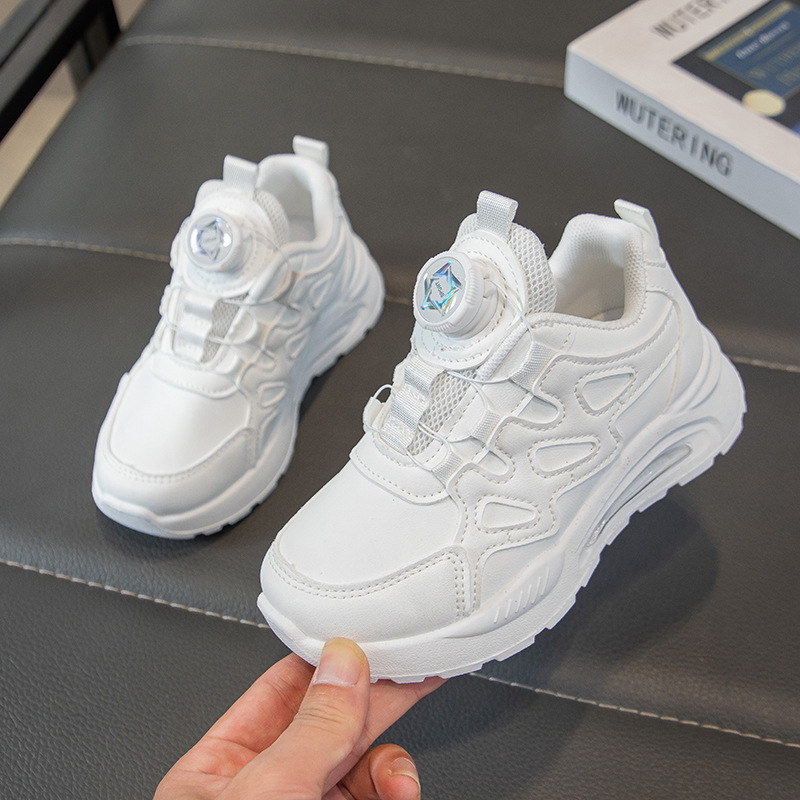 Zapatos deportivos para niños otoño e invierno 2025 nuevos zapatos blancos casuales botón giratorio para niños zapatos para correr zapatos para niñas zapatos para padres