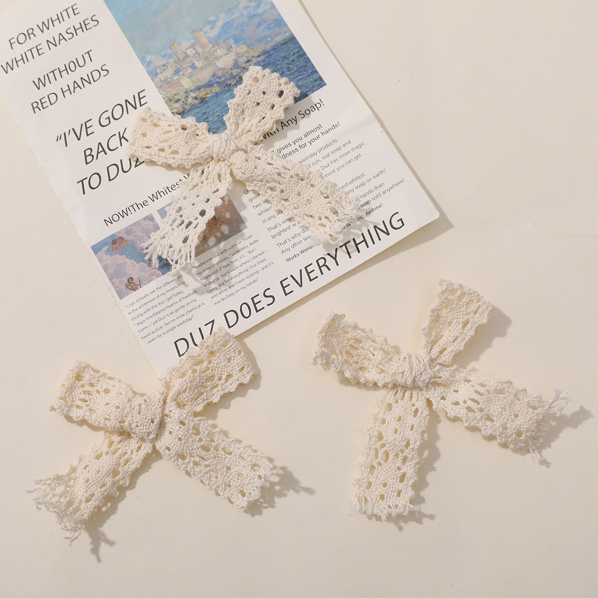 韓國東大門超仙白色布藝碎花蕾絲蝴蝶結diy手工甜美頭飾配件飾品