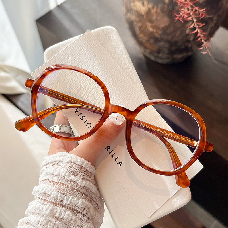 新款现货文艺复古圆框可爱防蓝光平光镜TR扁针系列近视可配度数女