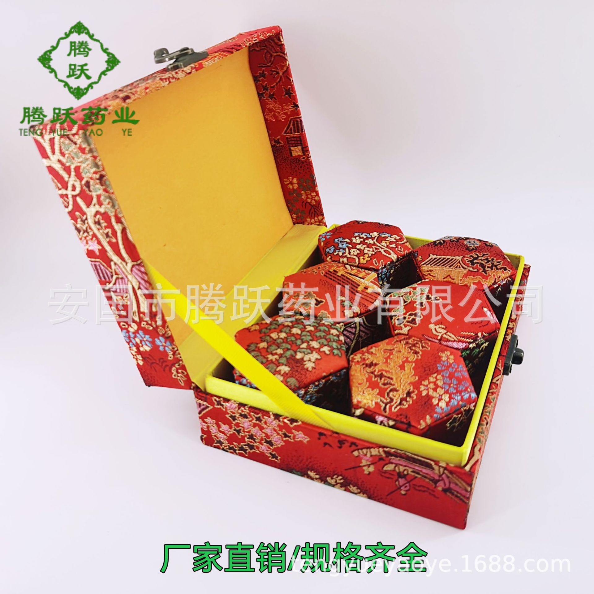 Red Brocade Gift Box Set of 6 Chinese Herbal Packaging Boxes Decorative Keepsake Storage key features