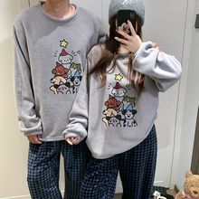 2025新款米粒绒情侣睡衣女秋冬季加厚卡通珊瑚绒男士家居服套装