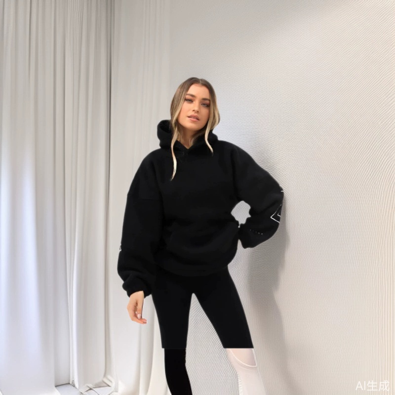 New Fashionable Cross-Border European and American Cashmere Hooded Pullover Sweatshirt with Embroider Logo Loose Large Size Top