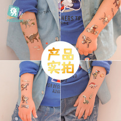 瑞卡龍跨境防水恐龍紋身貼 燙金兒童紋身貼紙 tattoo sticker