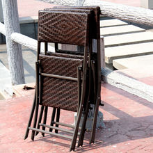 PE藤编折叠桌椅户外编藤椅折叠椅小藤椅阳台露台咖啡厅奶茶店桌椅