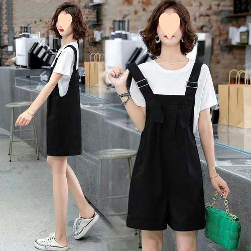 Women's Summer 2025 Age-Defying Set with Overalls, Korean Version, New Style, Graceful Goddess Look, Wide-Legged, Short, High-Waisted