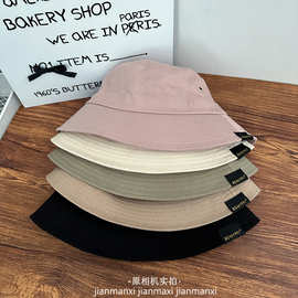 简约贴布纯色渔夫帽女春夏薄款休闲百搭可折叠盆帽显脸小水桶帽子