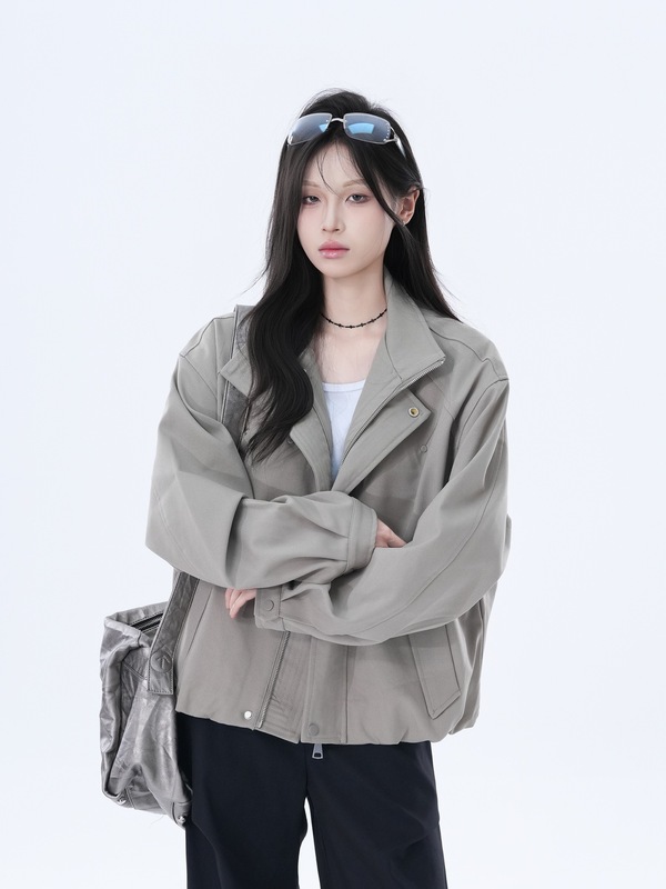 【坐吃山空】美式复古潮牌工装夹克女秋季宽松设计感小众廊形外套|undefined