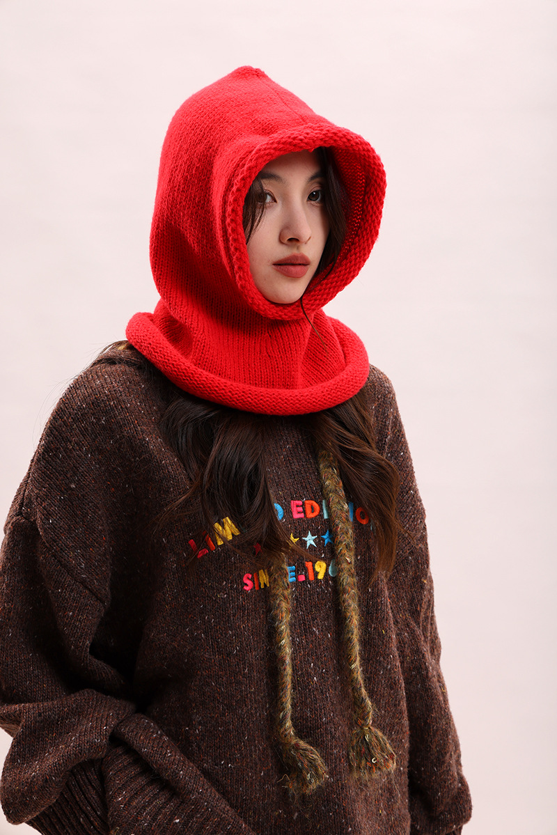 Cagoule coréenne pour enfants, couleur unie, col chaud, protection des oreilles, bonnet tricoté pour couple, pour hommes_voghion.com