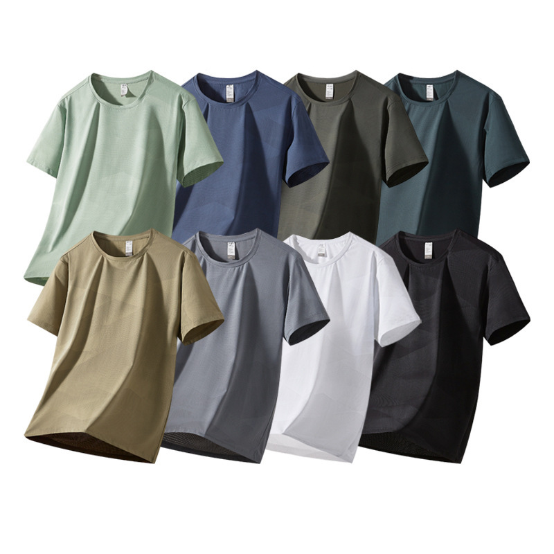 New Ice Silk Large Size Round Neck T-Shirt Short-Sleeved Men's Young and Middle-Aged Fashion Casual Summer Cool Short-Sleeved T-Shirt for Fat Men