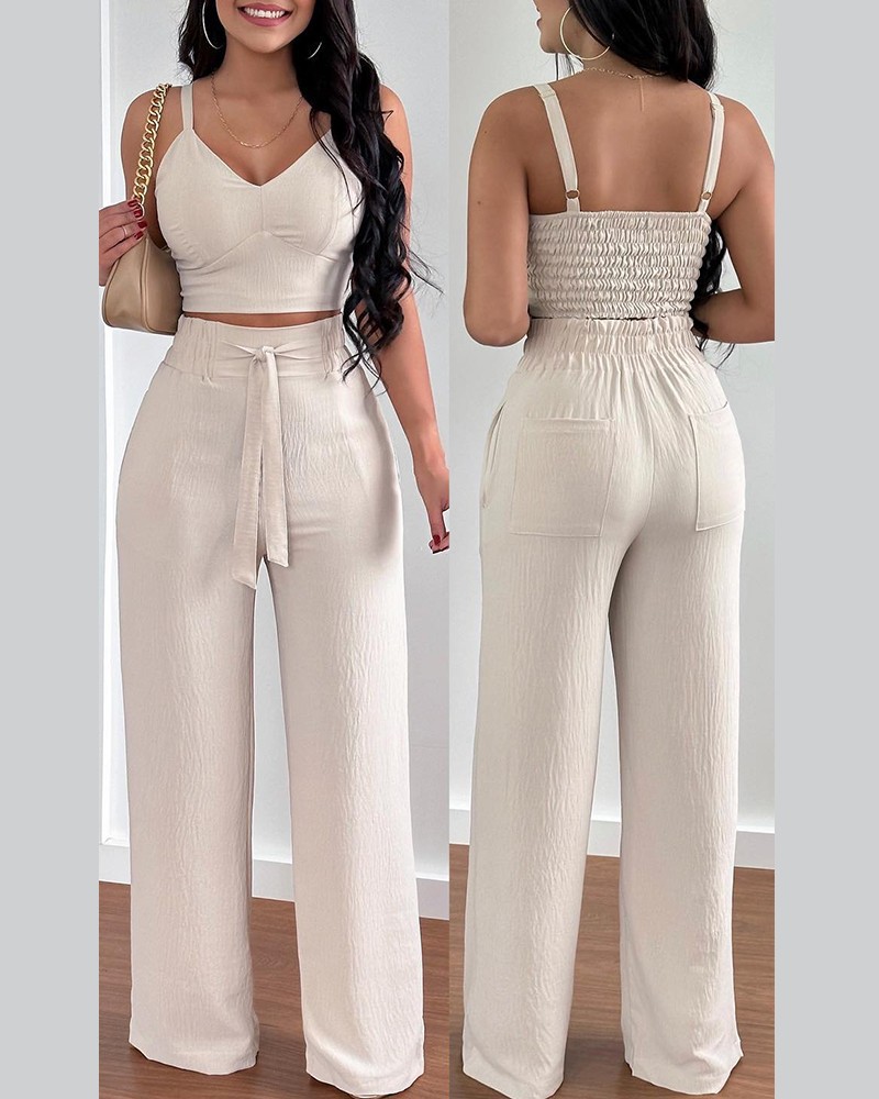 Printing, Backless Design Casual Style Daily Women's Casual Solid Color Flower Polyester Printing Backless Pant Co-ord Set Pants Sets