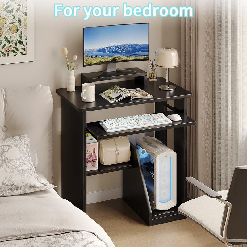 Small Office Computer Desk with Keyboard Tray and Monitor Stand, Study Desk with Storage Shelf Small Office Computer Desk with Keyboard Tray and Monitor Stand, Study Desk with Storage Shelf