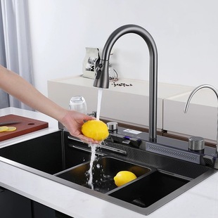 SUS304 Whale Flying Rain Waterfall Sink Large Single Sink Honeycomb Stainless Steel Vegetable Washing Basin Kitchen Household Table Basin