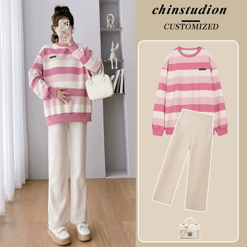 Беременных женщин осенний костюм 2023 новые брюки два костюма модное маленькое пальто для беременных осенний живот