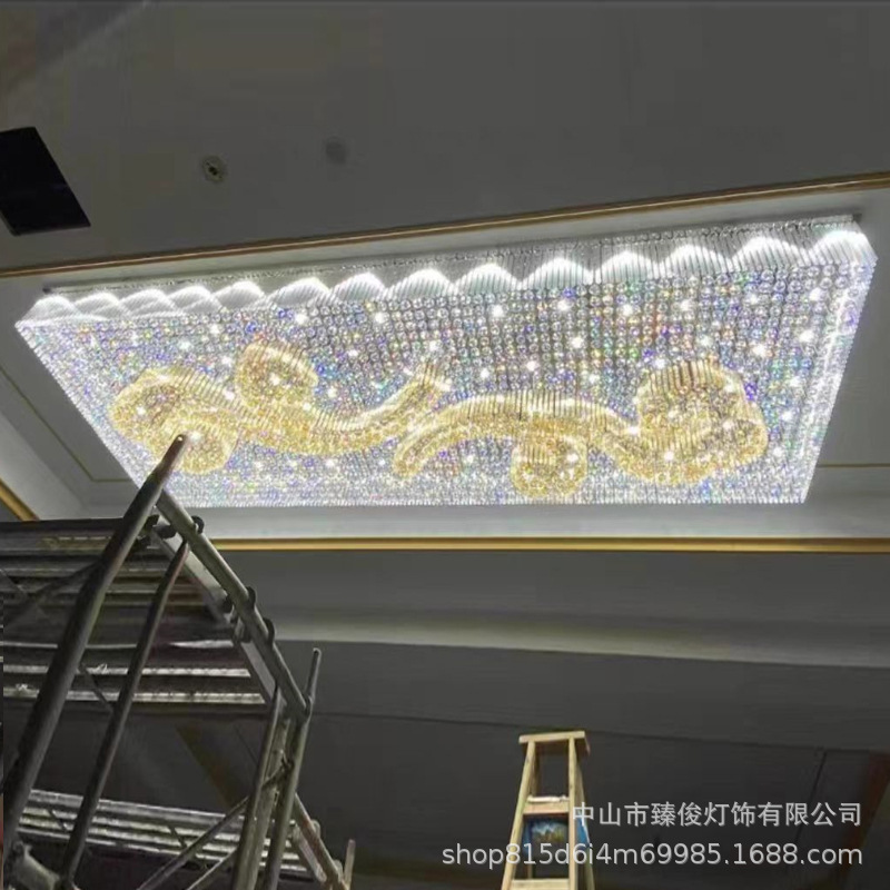 ホテルロビーのクリスタルランプ、長方形の天井照明、宴会場、エンジニアリング営業部、宝石店、別荘のシャンデリア