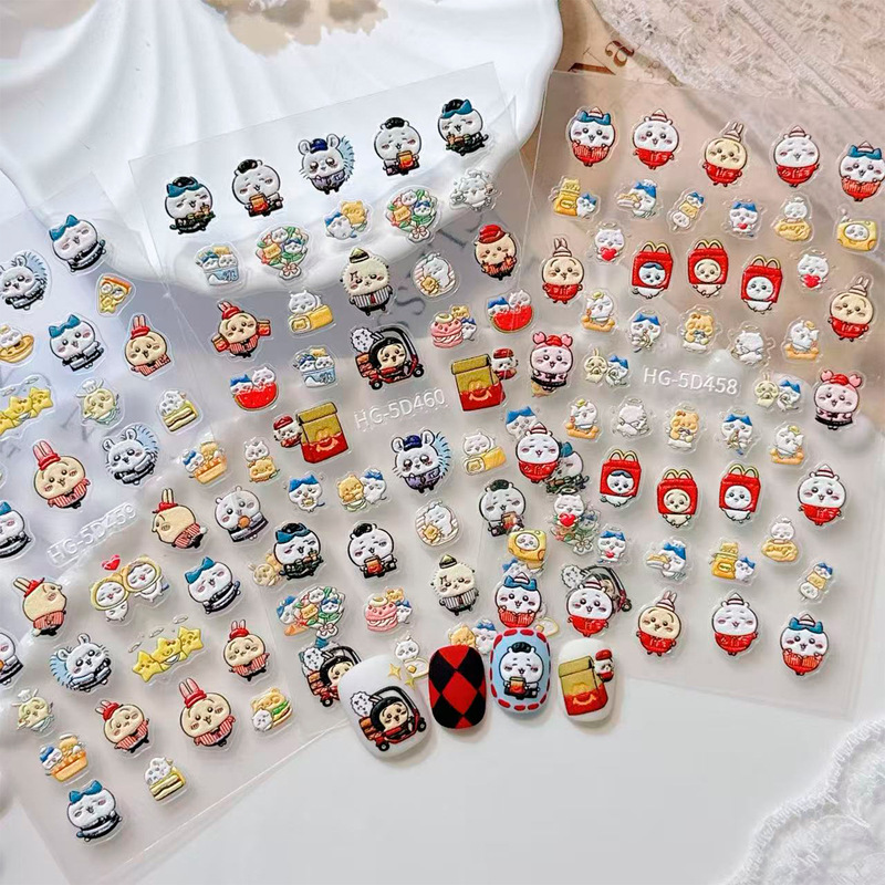 Cross-Border Cute Chiikawa Nail Stickers 5D Embossed Stereo Cartoon Chiikawa Nail Sticker Jewelry