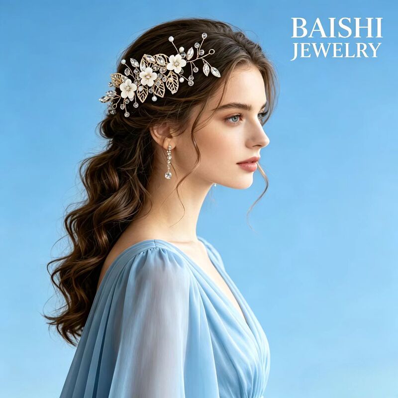 European and American Cross-Border Headwear, Soft Clay Flower Accessories, Crystal Headbands, Hand-Woven Headwear, White Flower Rhinestone Photo Accessories