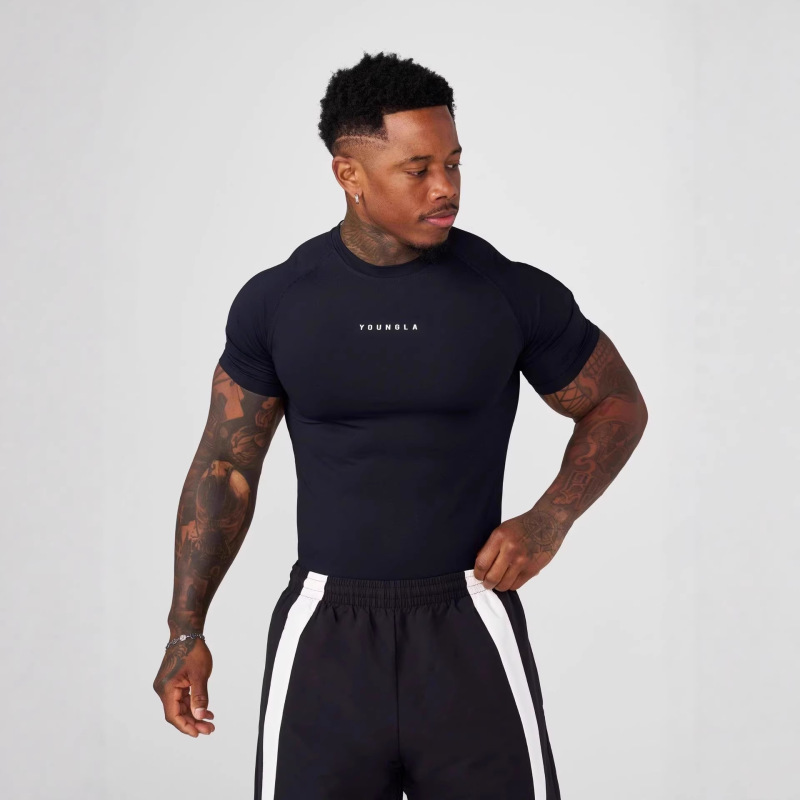 Youngla American-Style Summer New Men's Tight-Fitting T-Shirt Jogger Sports Fitness Running Training Quick-Drying Short-Sleeved Shirt