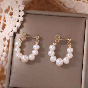 Natural Freshwater Pearl Silver Needle Earrings Simple Temperament Light Luxury High-end Sense Niche Ear Clip Female Girl Gift New Style