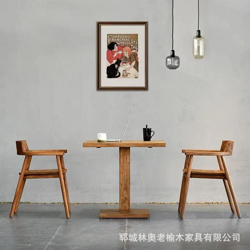 风化老榆木餐桌椅餐厅咖啡厅实木小方桌办公室接待会客洽谈榆木桌