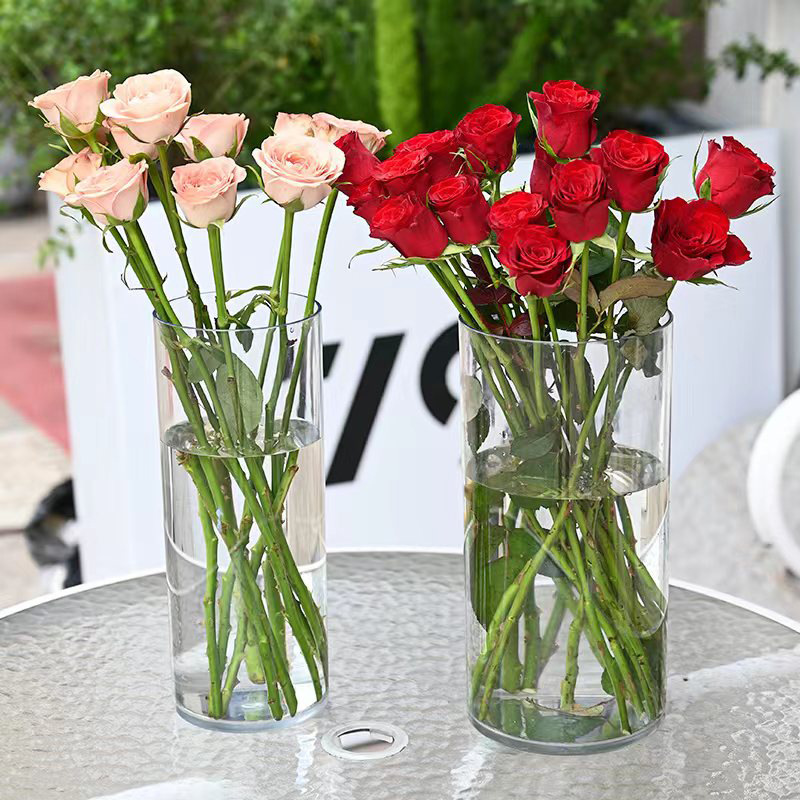 亚克力PC透明圆形直桶花店养花桶居家醒花桶塑料桶鲜花水培插花桶