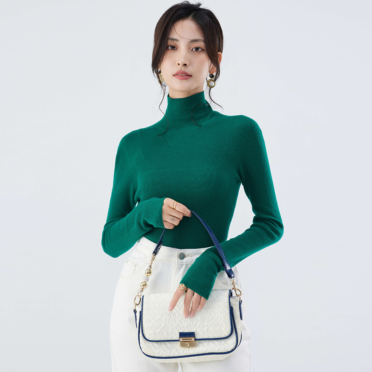 洗濯機で洗えるシームレス18針精編ニットベースレイヤー100%ピュアファインウールセーター女性用秋冬ハイネックセーター