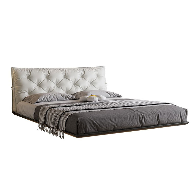 Cama de cuero genuino cama de suspensión moderna minimalista dormitorio principal cama de cuero tire de la hebilla bolsa suave cama de la boda de gama alta elegante cama doble 1,8 m