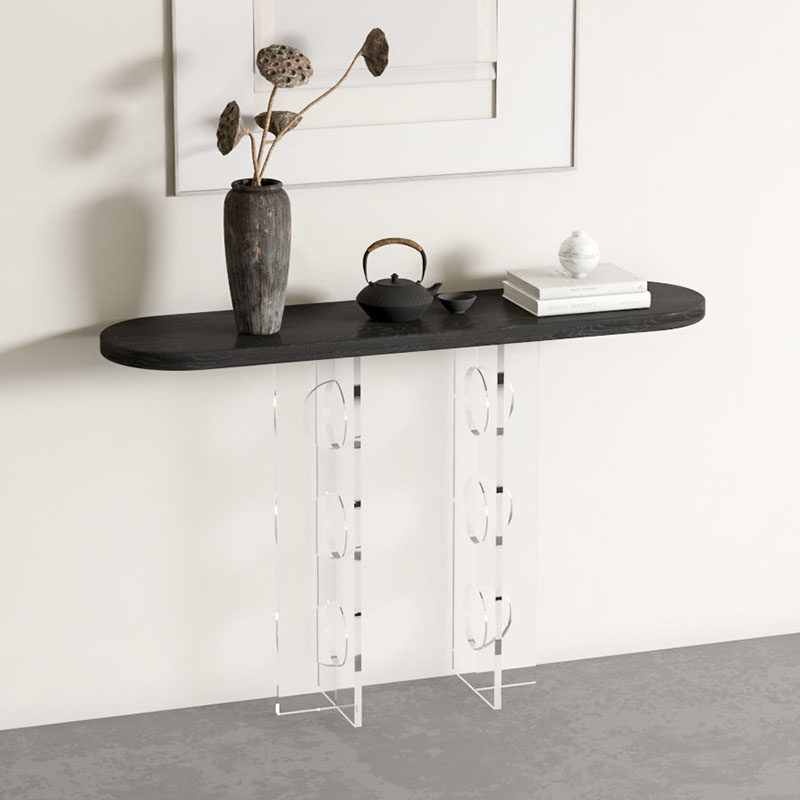 Acrylic floating solid wood console table for entryway and living room, solid wood light luxury decorative piece, hallway storage shelf
