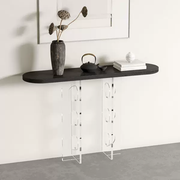 Acrylic floating solid wood console table for entryway and living room, solid wood light luxury decorative piece, hallway storage shelf