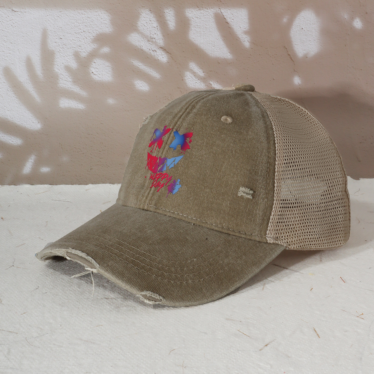 Unisex Men's and women's fashion casual do old vintage wash truck hat Demon smiley face printed baseball cap shade_voghion.com